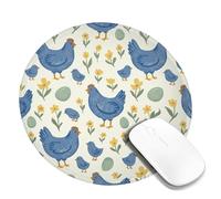 Tappetino per mouse piccolo con pollo, rustico, uovo, fiore, primavera, blu, rotondo, in gomma, lavabile, portatile, idea per casa, ufficio, scrivania, laptop, gamer, regalo, rotondo, 20,3 x 20,3 cm
