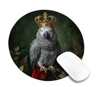 Tappetino per mouse piccolo con ritratto di pappagallo grigio africano | Regal tema aviario, sfondo botanico scuro, accessorio vintage per orologio da tasca, arte della natura sofisticata