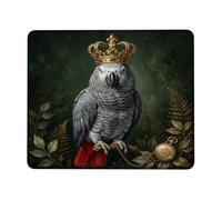 Tappetino per mouse piccolo con ritratto di pappagallo grigio africano | Regal tema aviario, sfondo botanico scuro, accessorio vintage per orologio da tasca, arte della natura sofisticata