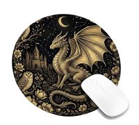 Tappetino per mouse piccolo con scena del bosco con drago fantasy gotico | Arte mitica creatura, tema bosco gotico, dettaglio skyline notte celeste, illustrazione dettagliata dell'inchiostro