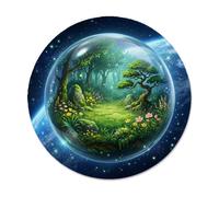 Tappetino per mouse piccolo con sfera della foresta magica | Sfera di cristallo, illustrazione botanica, sfondo spaziale, tema natura, atmosfera serena