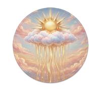 Tappetino per mouse piccolo con sole celeste e nuvole d'arte fantasiosa | Tema celeste, raggi del sole, nuvole sognanti, accessorio artistico da scrivania, atmosfera serena