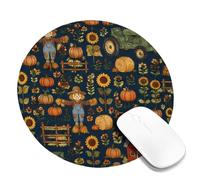 Tappetino per mouse piccolo con spaventapasseri, autunnale con zucche rustiche, trattore autunnale, rotondo, in gomma, antiscivolo, portatile, decorativo, per ufficio, casa, dormitorio, laptop