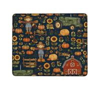 Tappetino per mouse piccolo con spaventapasseri, autunnale con zucche rustiche, trattore, autunno blu navy, quadrato, in gomma, lavabile, portatile, idea regalo per casa, ufficio, scrivania, laptop
