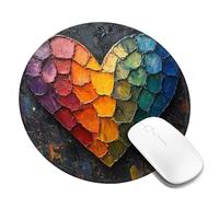 Tappetino per mouse piccolo e rotondo con bordo cucito e gomma antiscivolo per ufficio, casa, gioco, laptop - Segno d'amore a forma di cuore arcobaleno