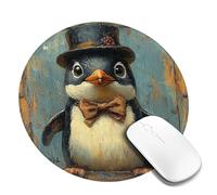 Tappetino per mouse piccolo e rotondo per viaggi, lavoro, computer wireless, laptop, ufficio, giochi, accessori da scrivania - Simpatico pinguino vintage