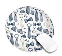 Tappetino per mouse piccolo, formale, classico, con papillon e gemelli, nessuno blu navy, rotondo, in gomma, lavabile, estetico, per scrivania, ufficio, scrivania, laptop, gamer, regalo, rotondo, 20,3