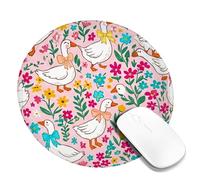 Tappetino per mouse piccolo, motivo a papera, con fiore e fiocco primaverile, rotondo, in gomma, liscio, portatile, per casa, ufficio, lavoro, scrivania da gioco, rotondo, 20,3 x 20,3 cm