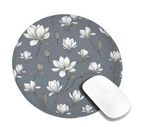 Tappetino per mouse piccolo, motivo botanico moderno con foglie e boccioli di primavera, grigio, rotondo, in gomma, liscio, portatile, mini tappetino per scrivania, decorazione per ufficio, casa