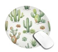 Tappetino per mouse piccolo, motivo cactus, botanico naturale con roccia grassa, nessuno verde, rotondo, in gomma, liscio, portatile, da viaggio, decorazione per casa, ufficio, lavoro, scrivania da