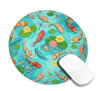 Tappetino per mouse piccolo, motivo carpa, ninfea acquatica, fiore di ninfea, turchese, rotondo, in gomma, lavabile, portatile, accessorio da scrivania per videogiochi, computer portatile, rotondo