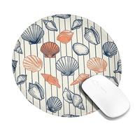 Tappetino per mouse piccolo, motivo conchiglie nautiche con conchiglie estive blu navy rotondo in gomma liscia, mini tappetino per mouse da viaggio, idea per casa, ufficio, scrivania, laptop, gamer