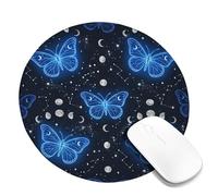 Tappetino per mouse piccolo, motivo: farfalla, luna mistica e stelle blu notte rotondo in gomma lavabile, mini tappetino per mouse da viaggio per ufficio, casa, computer, laptop, rotondo, 20,3 x 20,3