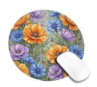Tappetino per mouse piccolo, motivo floreale con farfalle e fiordalisi primaverili arancioni rotondi in gomma liscia, mini tappetino per mouse da viaggio, accessorio da scrivania per computer
