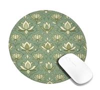 Tappetino per mouse, piccolo, motivo floreale con foglie e boccioli verde primavera, rotondo, in gomma, lavabile, estetico, decorativo, per casa, ufficio, lavoro, scrivania, rotondo, 20 x 20 cm