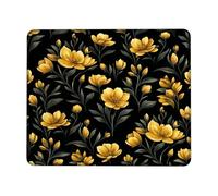 Tappetino per mouse piccolo, motivo floreale elegante con foglie e boccioli di primavera, giallo, quadrato, in gomma, lavabile, estetico, decorativo, per casa, ufficio, lavoro, scrivania da gioco