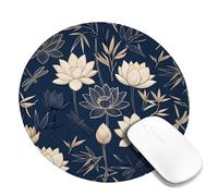 Tappetino per mouse piccolo, motivo floreale elegante libellula pianta primavera blu navy rotondo in gomma lavabile portatile mini tappetino per mouse da scrivania accessori per ufficio casa computer