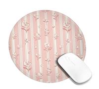 Tappetino per mouse piccolo, motivo floreale, romantico, a righe, con boccioli di primavera, pesca, rotondo, in gomma, antiscivolo, per accessori da scrivania, per ufficio, casa, computer, laptop