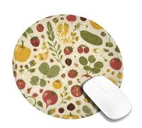 Tappetino per mouse piccolo, motivo floreale vintage con fragole e cetrioli verdi in gomma liscia ed estetica, decorazione da scrivania per ufficio, casa, dormitorio, laptop, rotondo, 20,3 x 20,3 cm