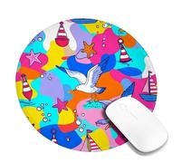 Tappetino per mouse, piccolo, motivo: gabbiano costiero, con barca a vela e stella marina estiva blu rotondo in gomma lavabile, mini tappetino per mouse da scrivania da viaggio, idea per casa, ufficio