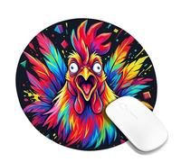 Tappetino per mouse piccolo, motivo gallo, con piume colorate e vivaci, forme geometriche, nessuno multicolore, rotondo, in gomma, antiscivolo, accessorio da scrivania per computer e computer