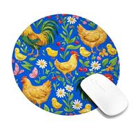 Tappetino per mouse piccolo, motivo gallo, pulcino fantasioso crisantemo primavera blu rotondo in gomma lavabile con bordo cucito panno tappetino per mouse accessori da scrivania per computer