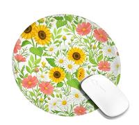 Tappetino per mouse piccolo, motivo girasole, crisantemo, pesca, fiore di pesca, primavera, giallo, rotondo, in gomma, antiscivolo, con bordo cucito, decorazione per casa, ufficio, lavoro, scrivania