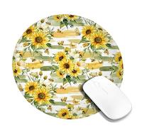 Tappetino per mouse piccolo, motivo girasole, estivo, floreale, farfalla, fiore, estate, giallo, rotondo, in gomma, antiscivolo, portatile, decorativo, per ufficio, casa, dormitorio, laptop, rotondo