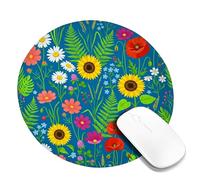 Tappetino per mouse piccolo, motivo girasole, papavero primaverile floreale e crisantemo primavera blu rotondo in gomma liscia mini tappetino per mouse da viaggio per scrivania accessori per ufficio