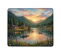 Tappetino per mouse piccolo, motivo lago, paesaggistico con montagne panoramiche estive, in gomma, antiscivolo, portatile, mini tappetino per mouse da scrivania, accessori per ufficio, casa, computer