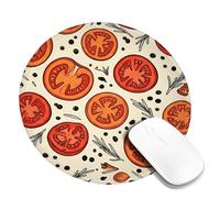 Tappetino per mouse piccolo, motivo pomodori, rosmarino fantasioso, nero, oliva, rosso, rotondo, in gomma, liscio, portatile, accessorio da scrivania per videogiochi, computer portatile, rotondo, 20,3