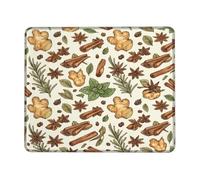 Tappetino per mouse piccolo, motivo zenzero, naturale, rustico, cannella, stella, anice, autunno, verde, quadrato, in gomma, liscio, portatile, decorazione per scrivania, ufficio, casa, dormitorio
