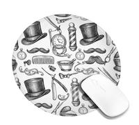 Tappetino per mouse piccolo, stile vintage, classico, baffi, forbici, nessuno nero, rotondo, in gomma, liscio, estetico, per scrivania, scrivania, ufficio, casa, dormitorio, laptop, rotondo, 20,3 x