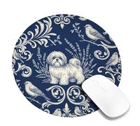 Tappetino per mouse piccolo, stile vintage, elegante, con uccellino floreale, rotondo, in gomma, lavabile, estetico, decorativo, per casa, ufficio, lavoro, scrivania da gioco, rotondo, 20,3 x 20,3 cm