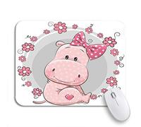 Tappetino Per Mouse Pink Animals Cute Cartoon Hippo Girl Flowers Baby Beautiful Tappetini Mouse Lavabile Portatile Sottomano, Per Ufficio, Computer, 25 x 30cm