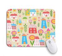 Tappetino per Mouse Pink Cute Children Houses And Flowers On Beige The Tappetino Mouse Gaming Lavabile Portatile Tappetino Mouse Piccolo, per Gaming Mouse, Laptop, 25 x 30cm