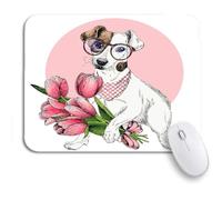 Tappetino Per Mouse Portrait Of Jack Russel Terrier Dog Flower Bouquet Welcome Tappetino Mouse Pad Portatile Impermeabile Tappetino Per Il Mouse Antiscivolo, Per Casa, Scrivania, 25 x 30cm