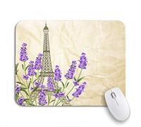Tappetino per Mouse Purple Souvenir Eiffel Tower Blooming Spring Flowers Over Old Tappetini Mouse Personalizzato Lavabile Tappetino per Il Mouse Antiscivolo, per Computer, Laptop, 25 x 30cm