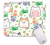 Tappetino per mouse quadrato Armanza con simpatico gatto, personalizzato, con texture premium, lavabile, in tessuto Lycra, base in gomma antiscivolo.