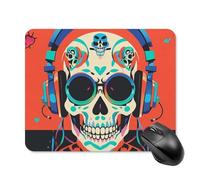 Tappetino per mouse quadrato con auricolari punk rock con teschio tappetino per mouse portatile con base in gomma antiscivolo 20 x 25 cm, tappetino per mouse ultra sottile per computer, laptop