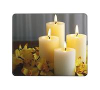 Tappetino per mouse quadrato con base in gomma antiscivolo, 17,8 x 21,8 cm, con bordo cucito, farfalla gialla con candele bianche, tappetino per mouse wireless per computer, laptop, casa, ufficio