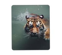 Tappetino per mouse quadrato con base in gomma antiscivolo, 17,8 x 21,8 cm, con bordo cucito, motivo: tigre, nuoto, gioco, mouse senza fili, per computer portatile, casa, ufficio