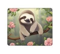 Tappetino per mouse quadrato con base in gomma antiscivolo, 17,8 x 21,8 cm, con bordo cucito, simpatico bradipo, tappetino per mouse wireless per computer portatile, casa, ufficio