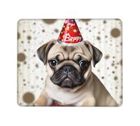 Tappetino per mouse quadrato con base in gomma antiscivolo, 17,8 x 21,8 cm, con bordo cucito, simpatico cucciolo di carlino, tappetino per mouse wireless per computer portatile, casa, ufficio