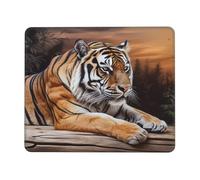 Tappetino per mouse quadrato con base in gomma antiscivolo, 17,8 x 21,8 cm, con bordo cucito, tigre sdraiata su legno, tappetino per mouse wireless per computer portatile, casa, ufficio