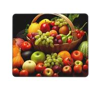 Tappetino per mouse quadrato con base in gomma antiscivolo, 17,8 x 21,8 cm, con bordo cucito, varietà di verdure fresche e frutta, tappetino per mouse wireless per computer portatile, casa, ufficio