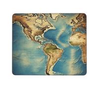 Tappetino per mouse quadrato con base in gomma antiscivolo, 20,1 x 24,1 cm, con bordo cucito, mappa del mondo, tappetino per mouse wireless per computer, laptop, casa, ufficio