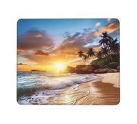 Tappetino per mouse quadrato con base in gomma antiscivolo, 20,1 x 24,1 cm, con bordo cucito, spiaggia, tramonto, paesaggio, tappetino per mouse da gioco, per computer, laptop, casa, ufficio