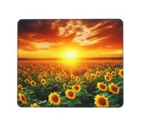 Tappetino per mouse quadrato con base in gomma antiscivolo, 20,1 x 24,1 cm, con bordo cucito, tramonto da sogno di un campo di girasoli, tappetino per mouse wireless per computer, laptop, casa