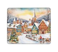 Tappetino per mouse quadrato con base in gomma antiscivolo, 21,1 x 26,2 cm, con bordo cucito, acquerello magico villaggio natalizio tappetino per mouse per mouse wireless per computer portatile, casa